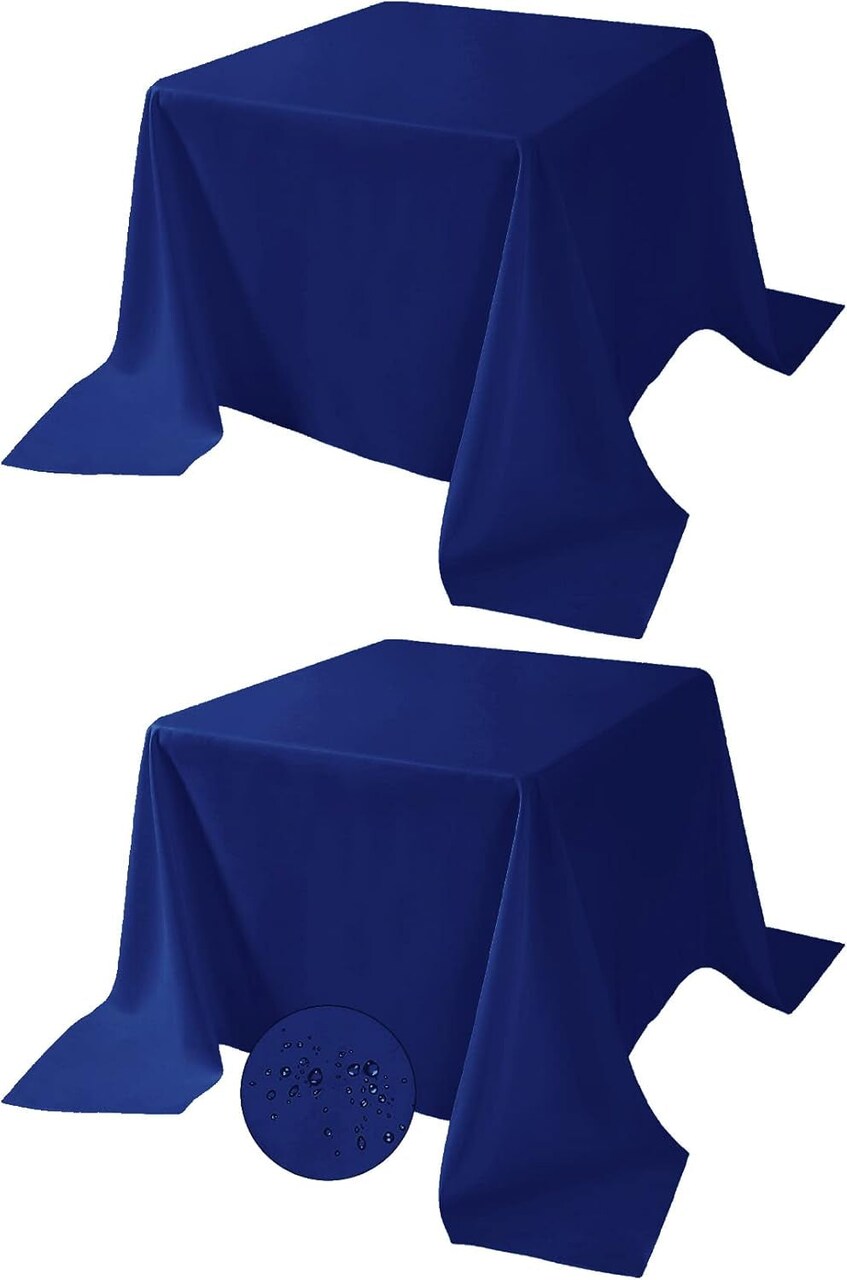 2 Pack Waterproof Square Tablecloth, 90X90 Inch, Stain Resistant and Wrinkle Polyester Table Cloth, Fabric Table Cover for Kitchen Dining, Wedding, Party, Holiday Dinner-Royal Blue